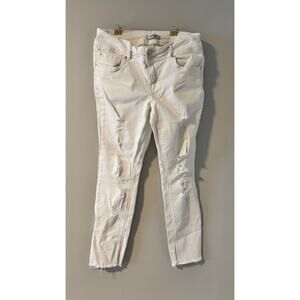 Refuge White Distressed Skinny Jeans - Size 10 | High-Rise Stretch Denim